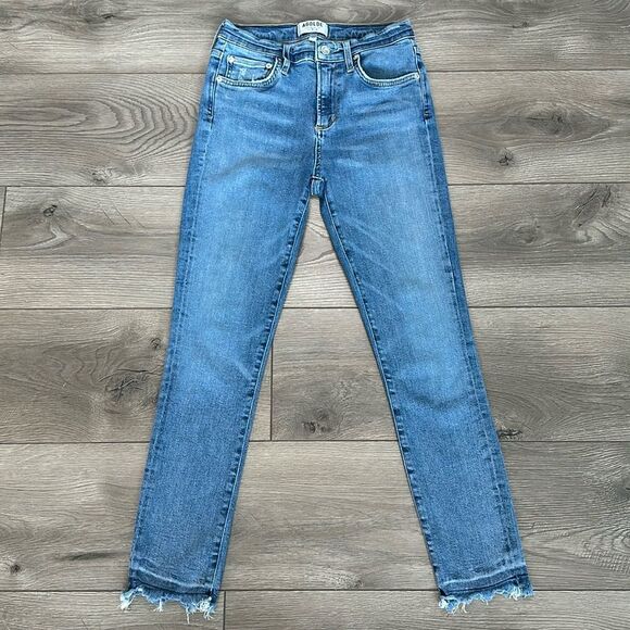 Agolde‎ High Rise Crop Stretch Skinny Blue Jeans Size 25 - Picture 1 of 12